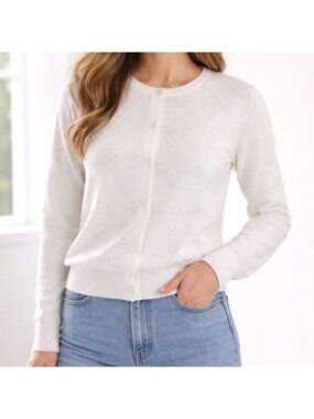 Blu Dahlia White Diamond Pattern Cardigan Sweater Womens XL